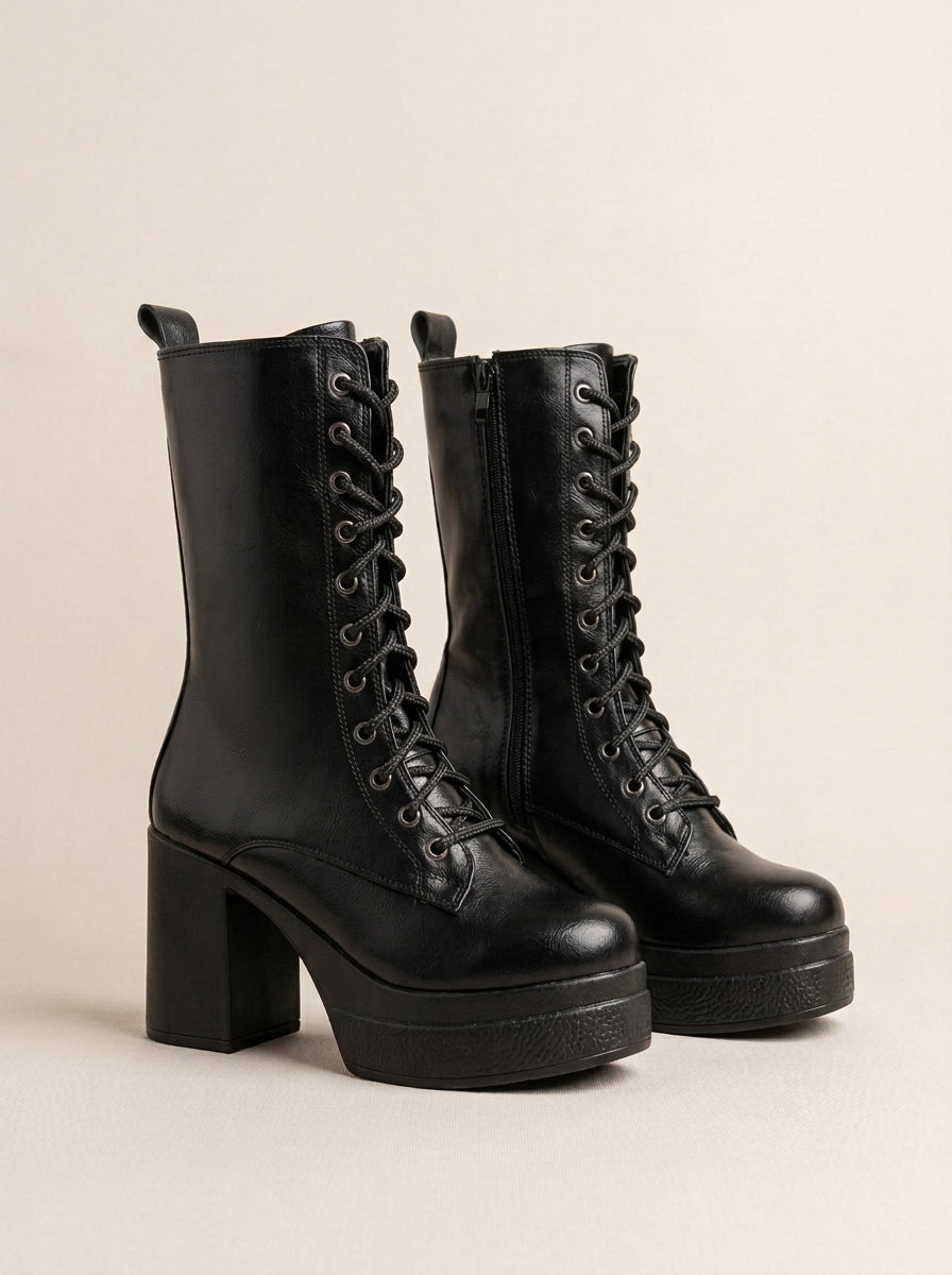 Brava Valentina Lace-Up Boots- Black