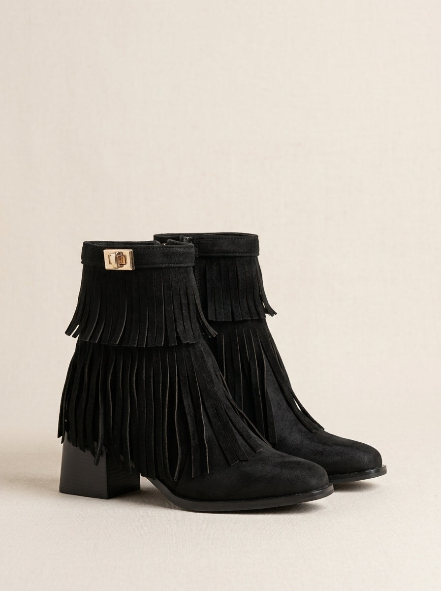 Brava Isabella Fringe Boots - Black Suede