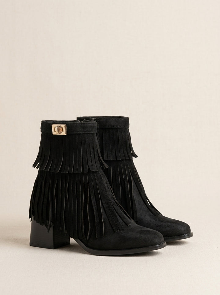 Brava Isabella Fringe Boots - Black Suede