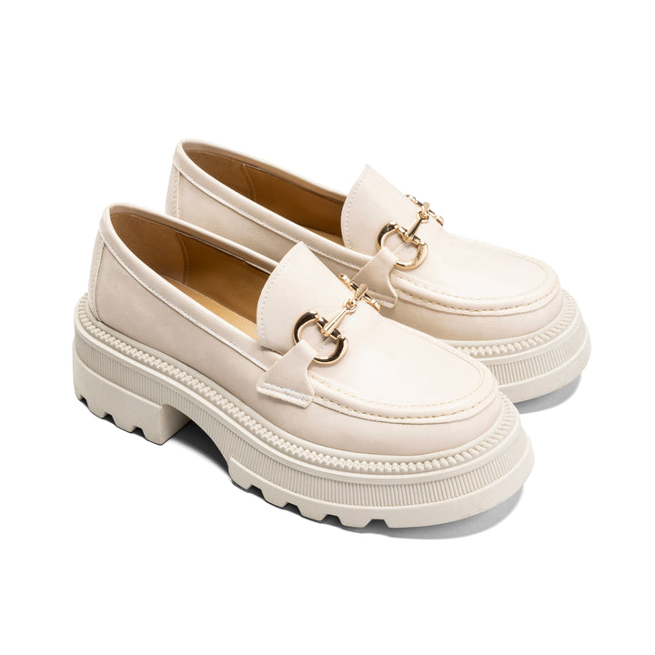 Women Beige Chunky Buckled Loafer