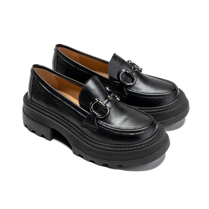 Women Black Chunky Buckled Loafer