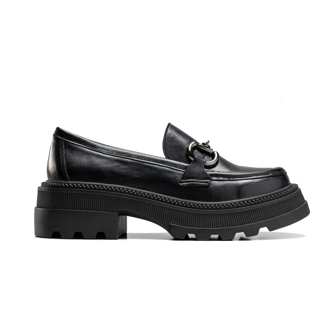 Women Black Chunky Buckled Loafer