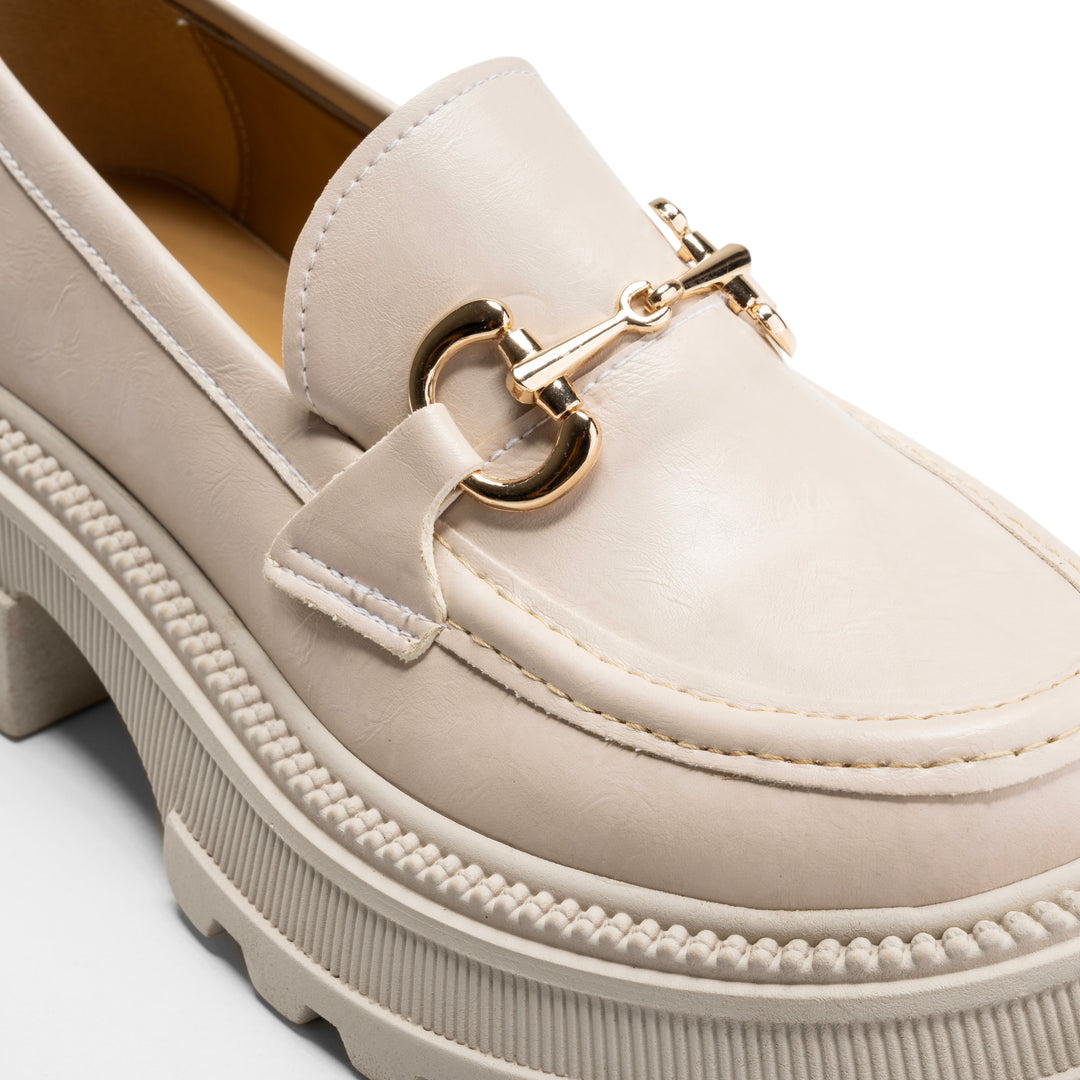 Women Beige Chunky Buckled Loafer