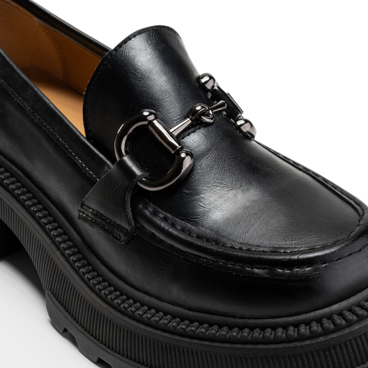 Women Black Chunky Buckled Loafer