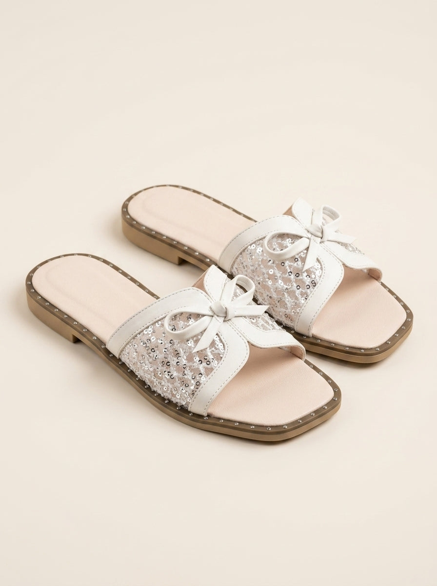 Brava Aurora Sequin Slides- White