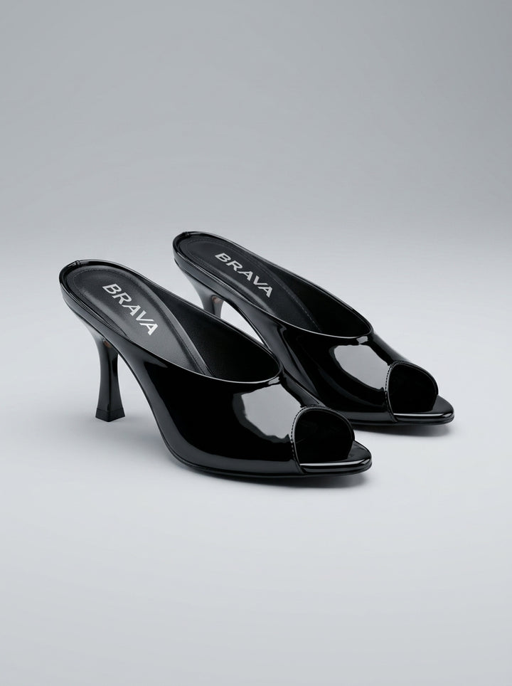 Brava Elena Peep-Toe Mules- Black