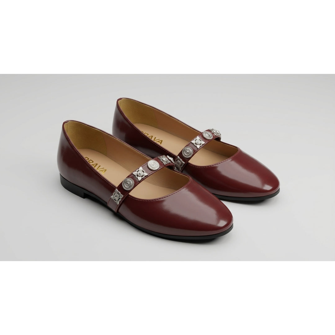 Brava Charm Flat- Burgundy
