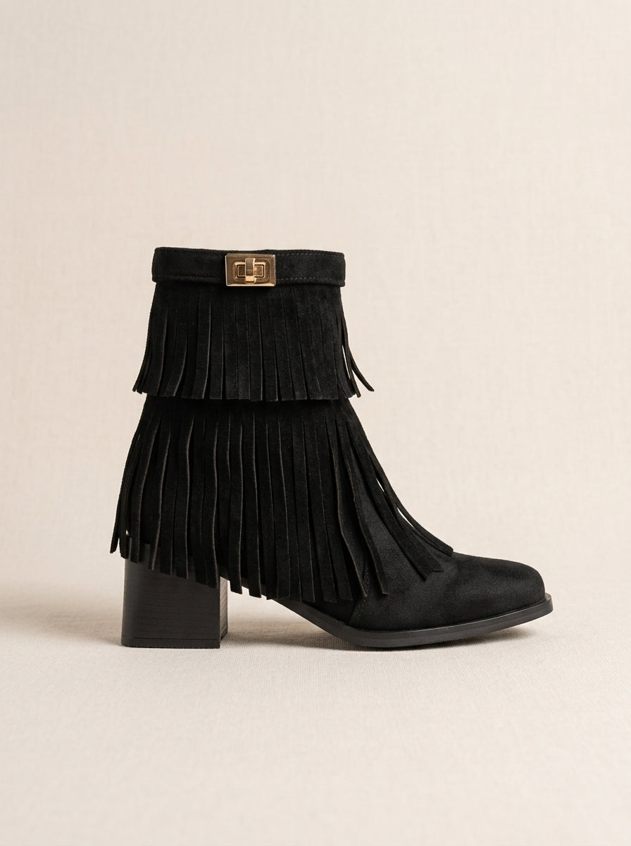 Brava Isabella Fringe Boots - Black Suede