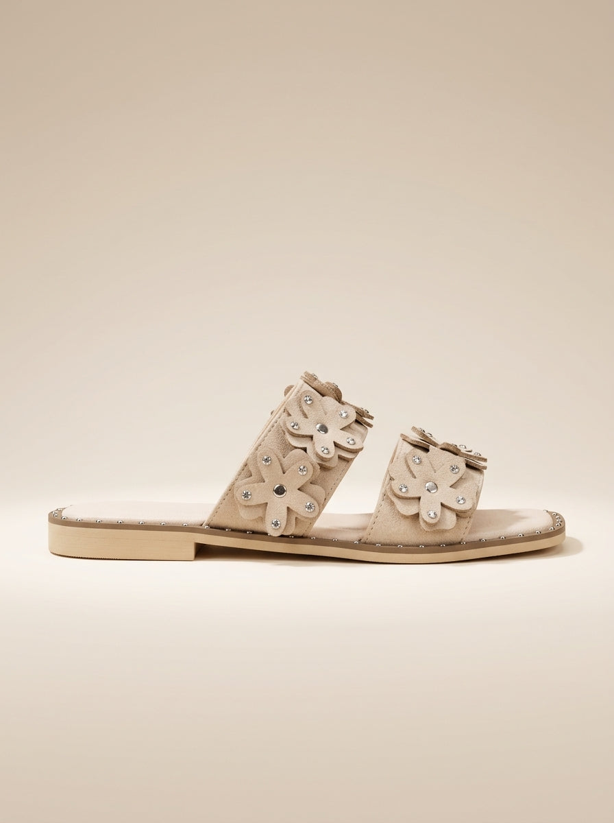 Brava Rosalie Floral Slides- Beige