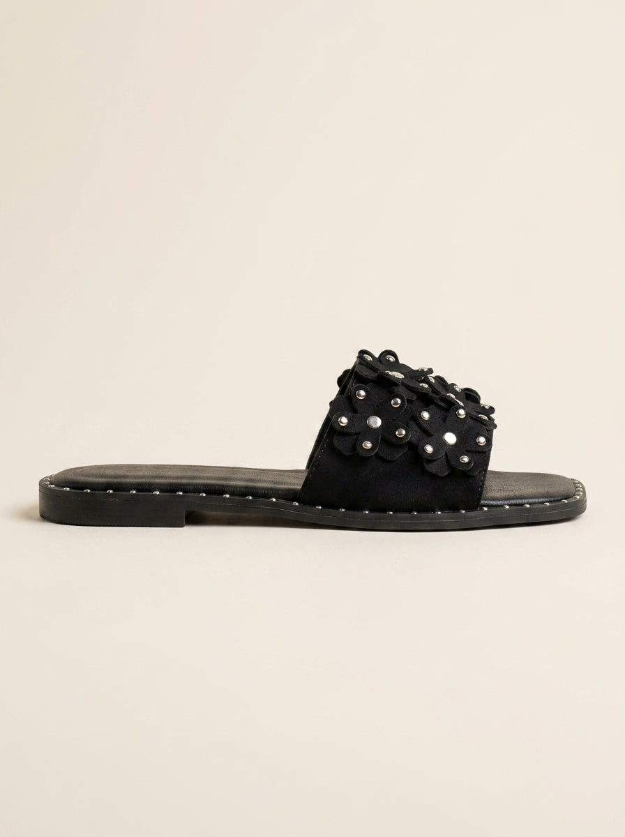 Brava Flora Embellished Slides- Black