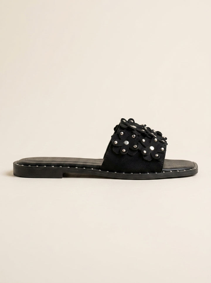 Brava Flora Embellished Slides- Black