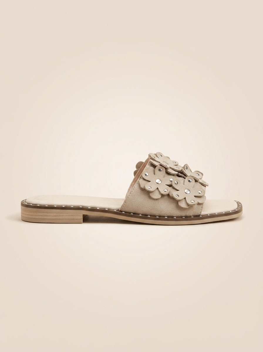 Brava Flora Embellished Slides- Beige