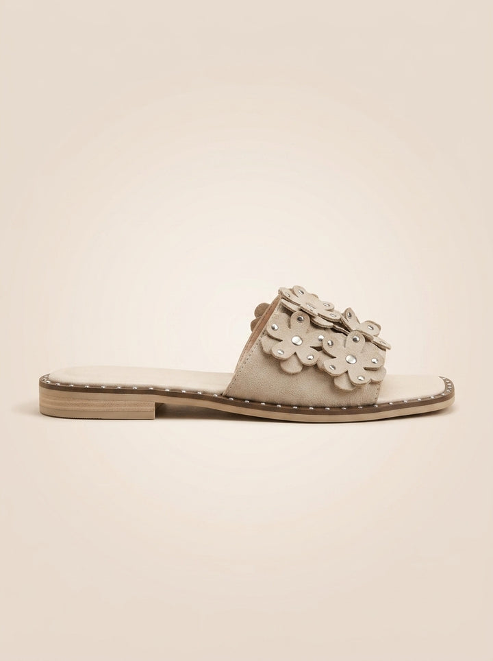 Brava Flora Embellished Slides- Beige