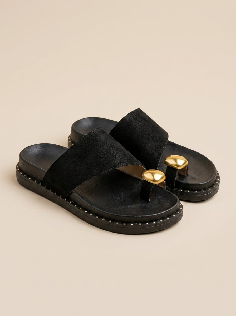 Brava Celeste Gold-Toe Sandals – Black