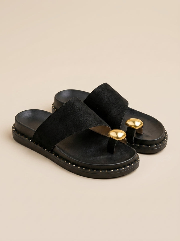 Brava Celeste Gold-Toe Sandals – Black