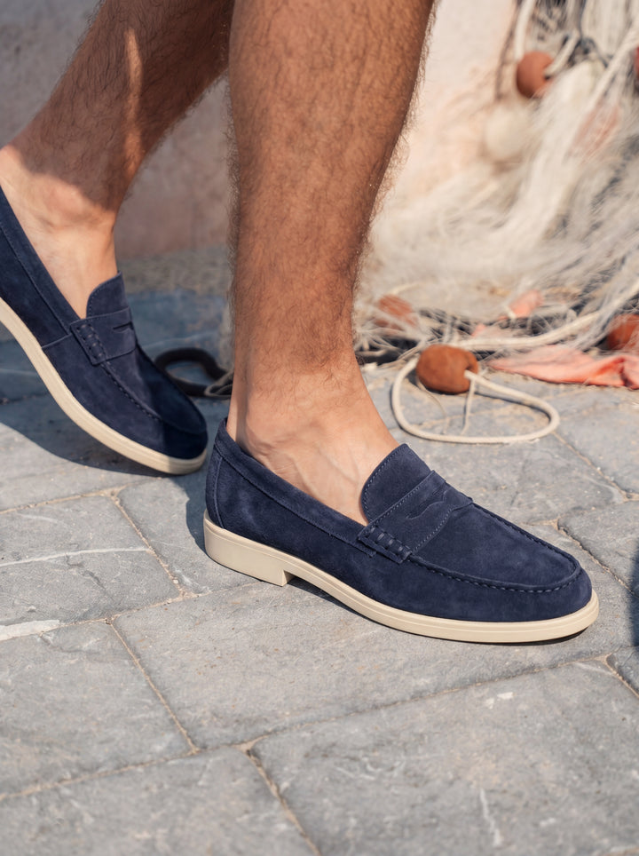 Brava Riviera Loafer Navy Suede — on-foot lifestyle